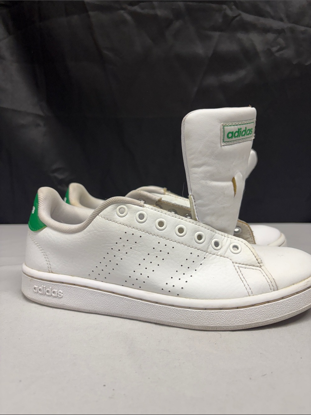 adidas Kids White Sneakers with Green Heel Patch